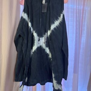 Navy and White Tie-Dye cold shoulder Hoodie